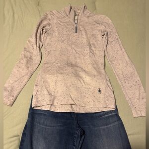 Smartwool Women's 1/4 zip Beige Speckled Long Sleeve Top